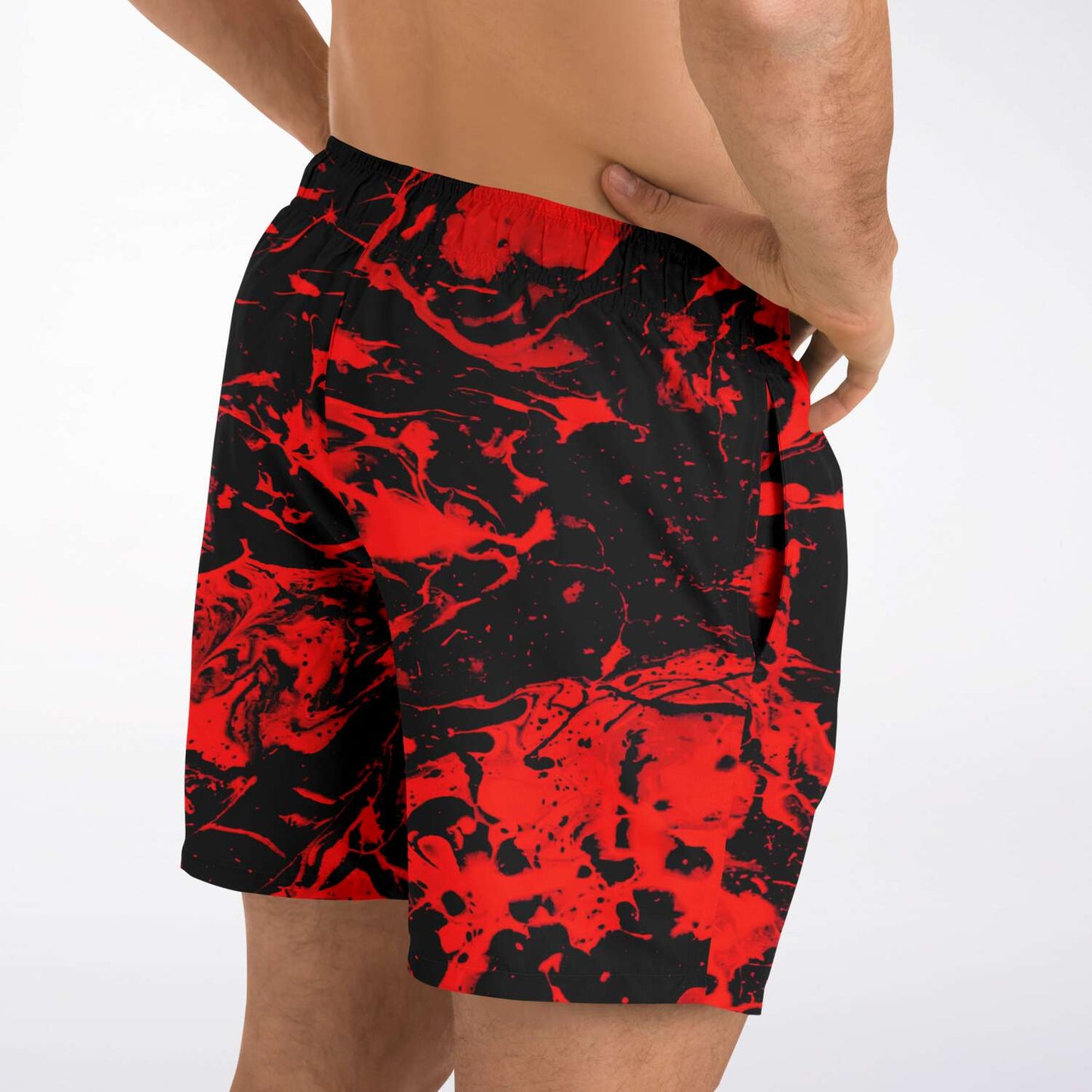 Red Black Abstract Liquid Rave Swim Trunks