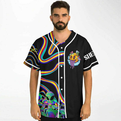 Black Grinning Alien Rave Baseball Jersey