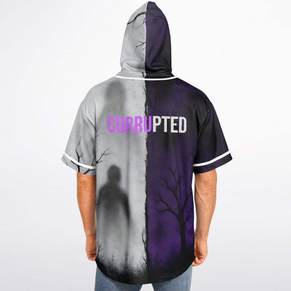 Split Black Spooky Bare Rave Hooded Baseball Jersey
