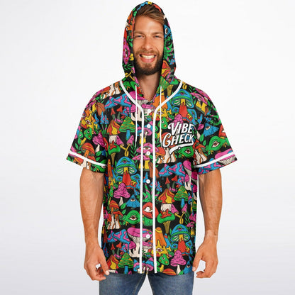 Black Dense Psychedelic Rave Hooded Baseball Jersey