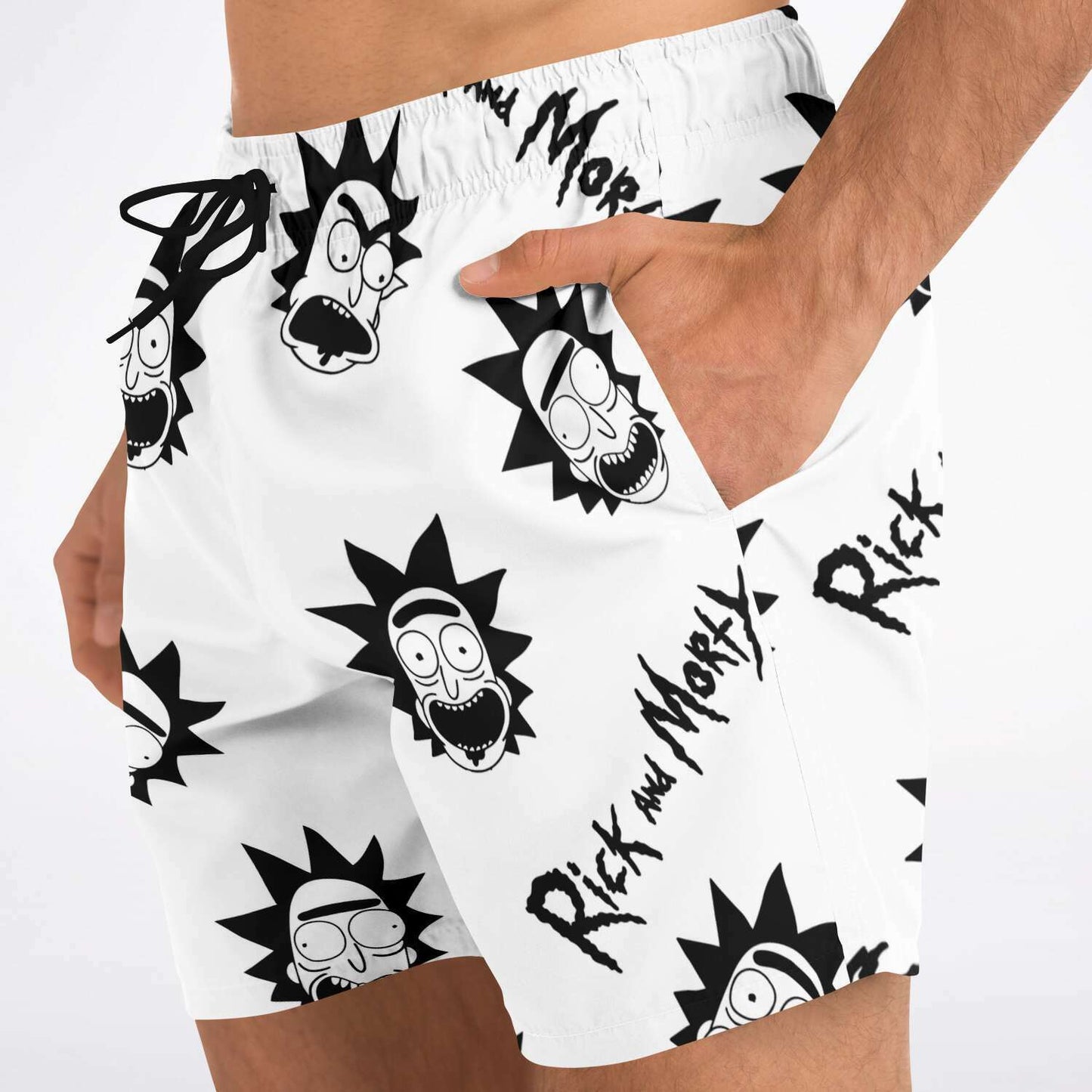 Black White Repeated Cartoon Rave Swim Trunks