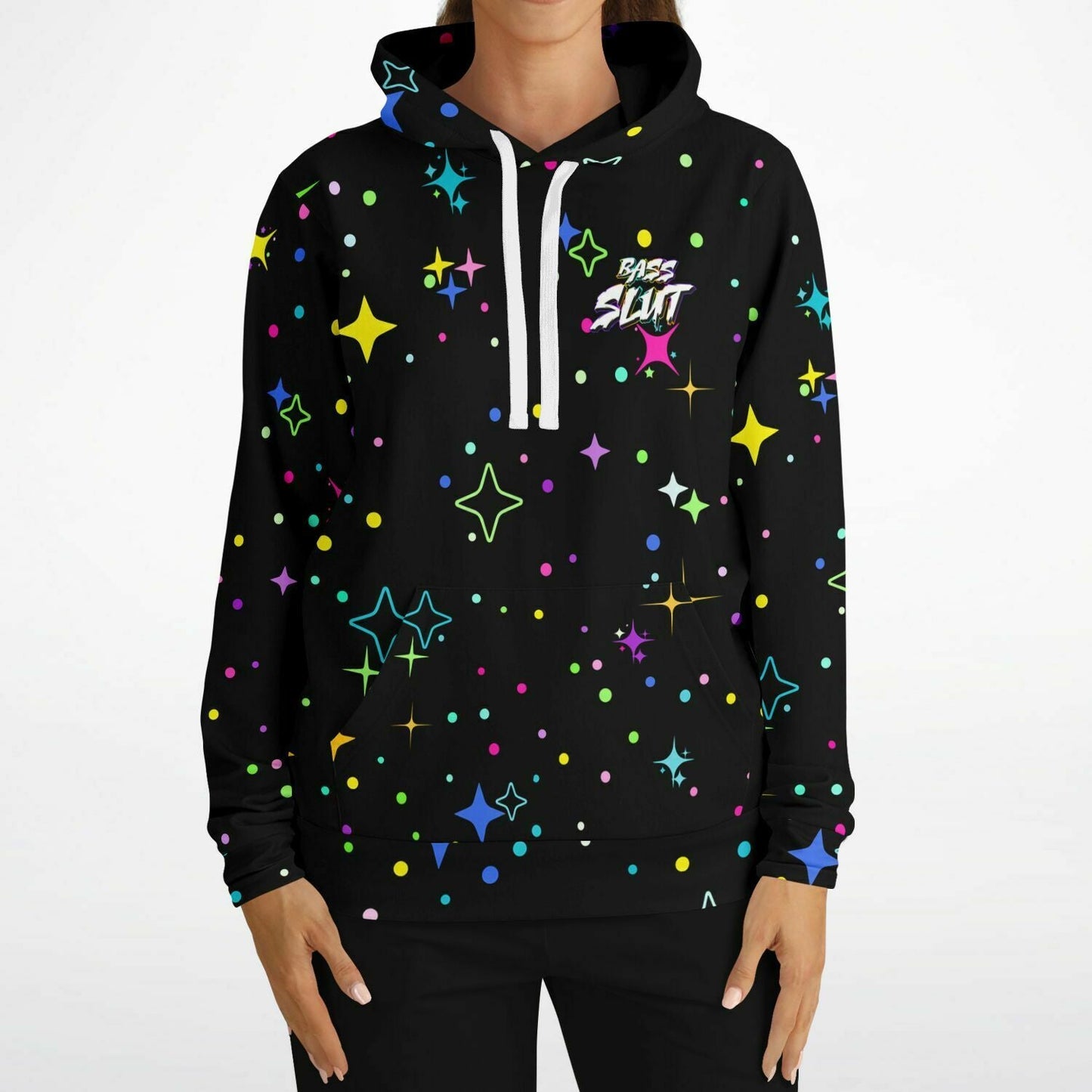 Bass Slut Neon Sparkle Black Rave Hoodie