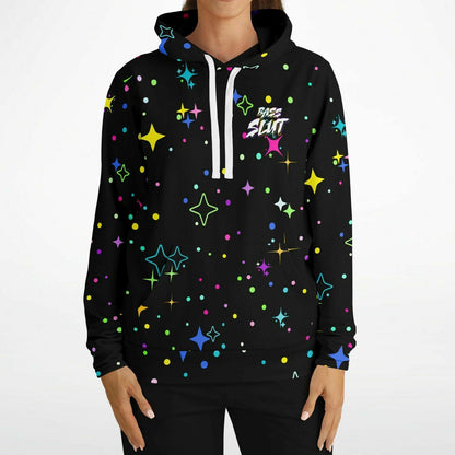 Bass Slut Neon Sparkle Black Rave Hoodie