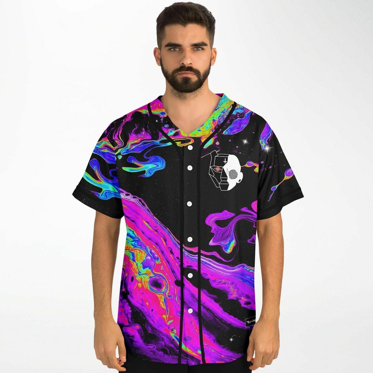 Black Trippy Oil Rave Baseball Jersey