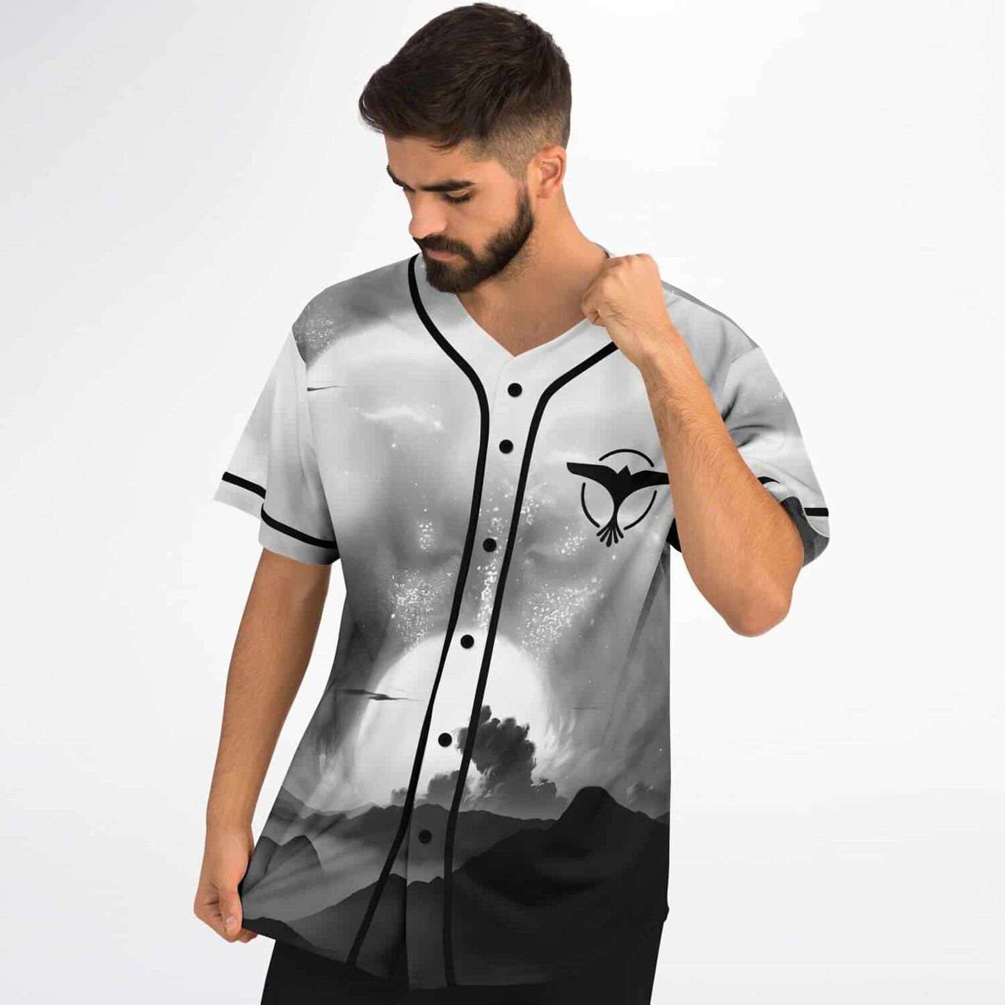 Tiesto Grayscale Black Cosmic Rave Baseball Jersey