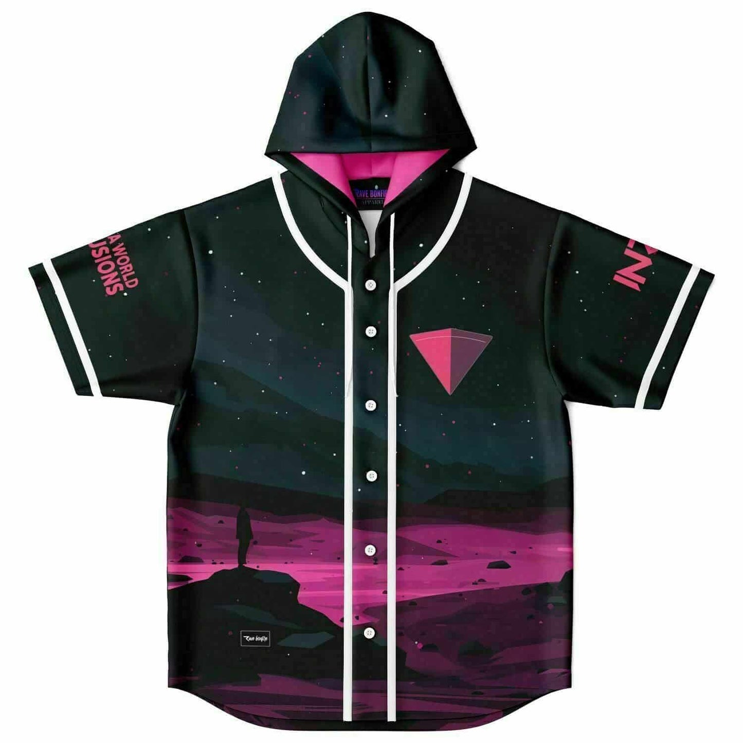 Dark Teal Minimalist Night Rave Hooded Baseball Jersey