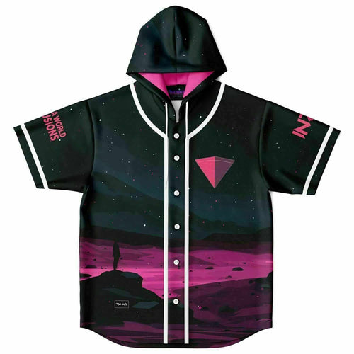 Dark Teal Minimalist Night Rave Hooded Baseball Jersey