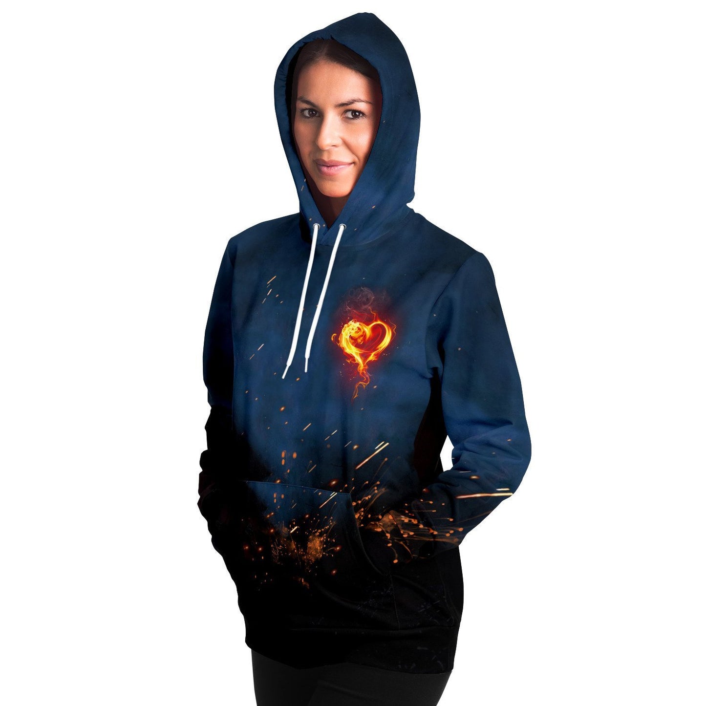 Flaming Heart Navy Ember Rave Hoodie