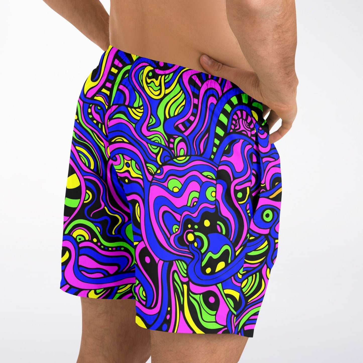 Neon Pink Swirling Psychedelic Rave Swim Trunks