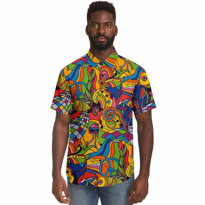 Colorful trippy short sleeve button down shirt