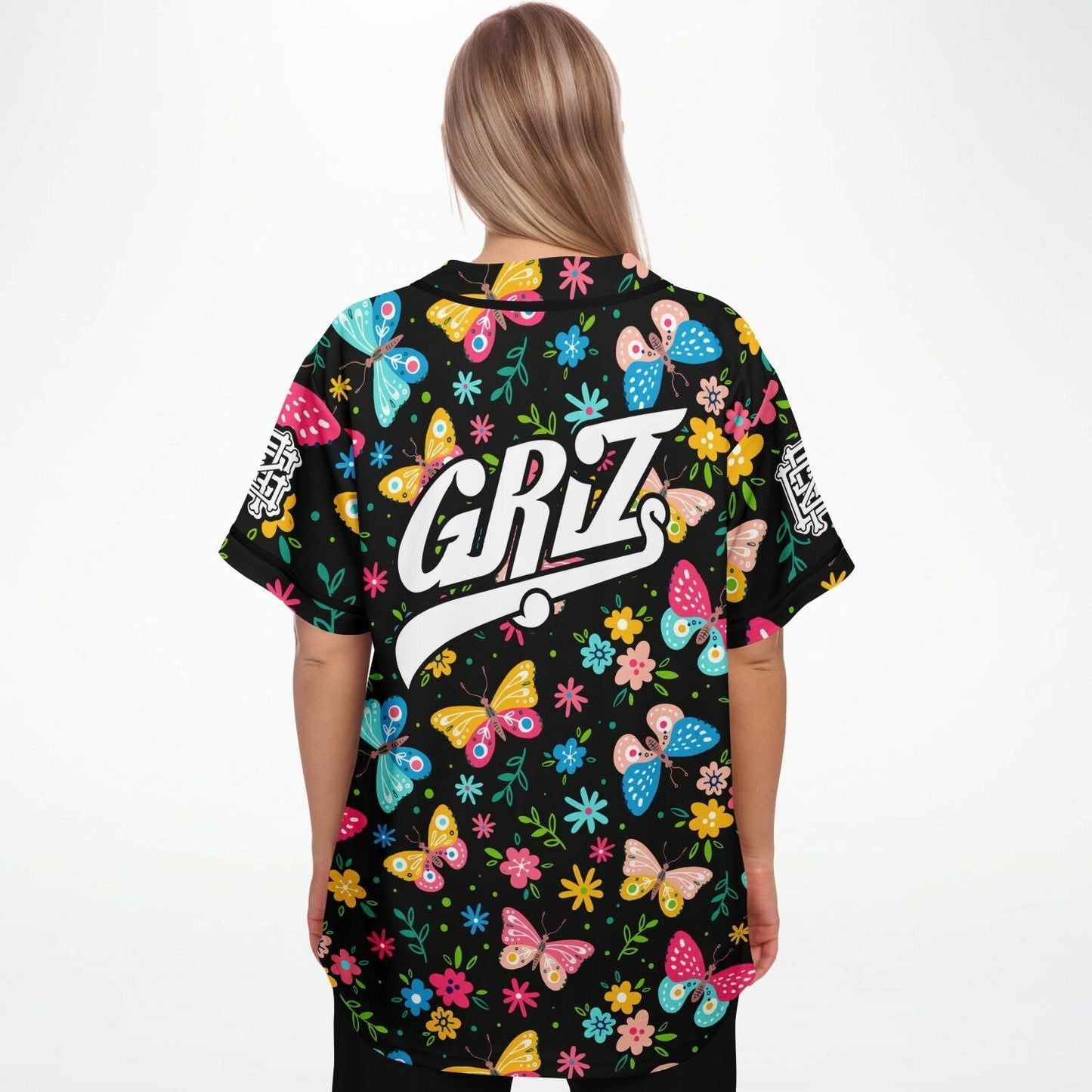 GRiZ Black Colorful Butterflies Rave Baseball Jersey