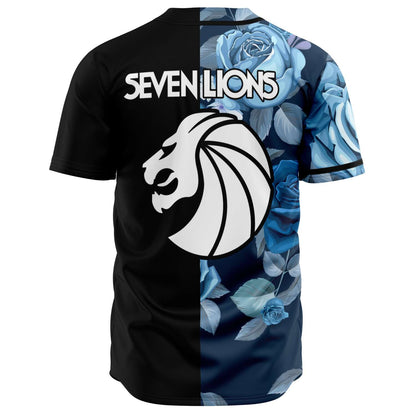 Seven Lions Black Navy Blue Roses Rave Baseball Jersey