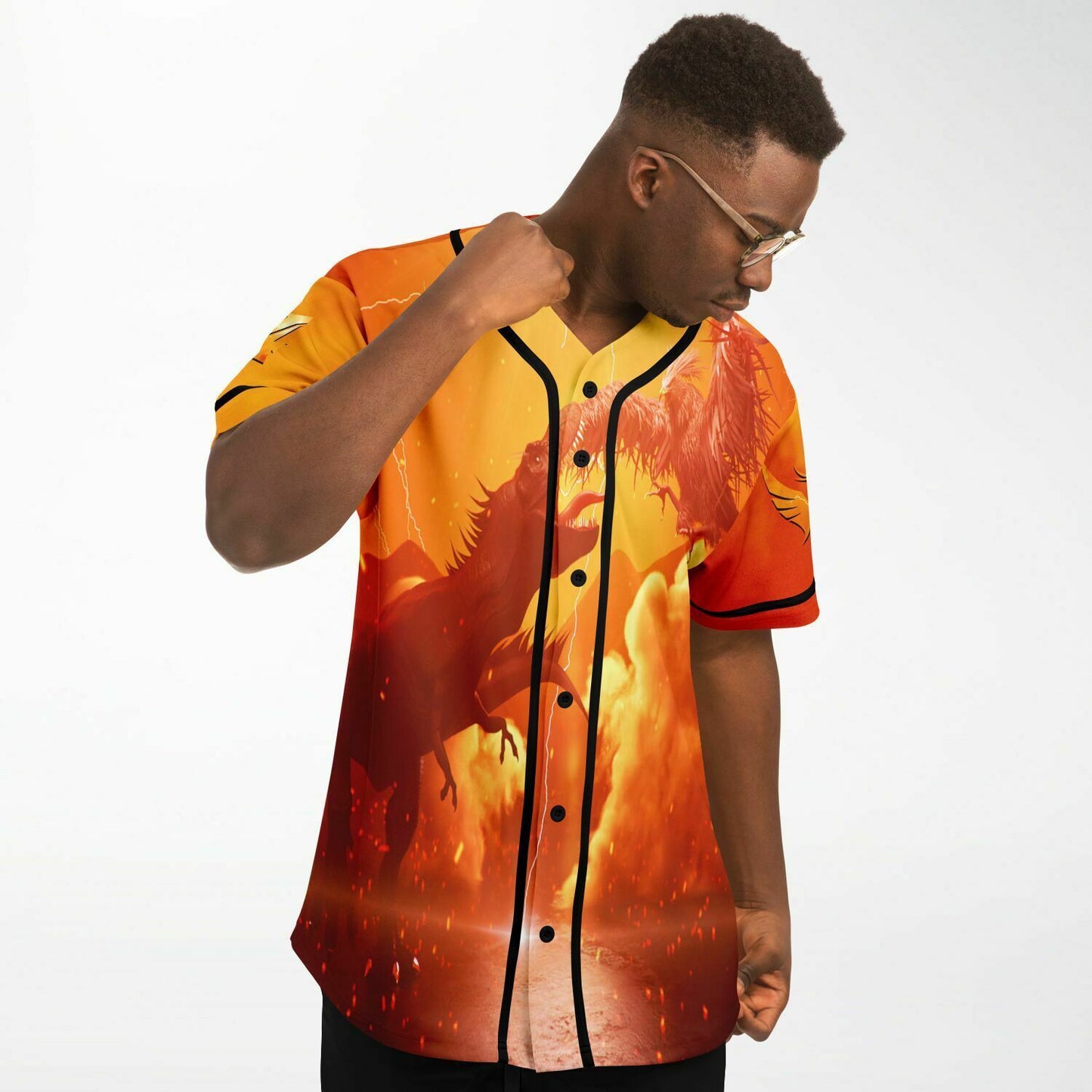 Fiery Orange Two Dragons Rave Baseball Jersey