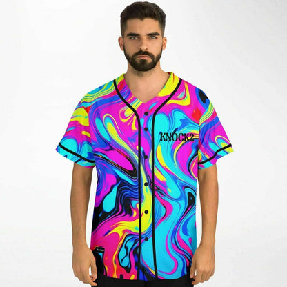 Knock2 Vivid Pink Psychedelic Marbled Rave Baseball Jersey