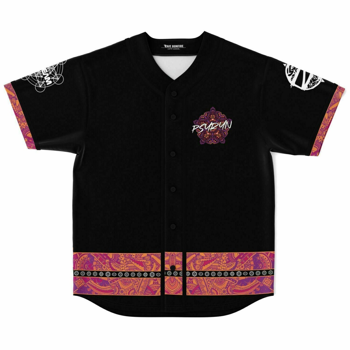 Psyryn Black Psychedelic Mandala Rave Baseball Jersey