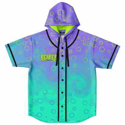 Reaper Purple Teal Scattered Outline Rave Hooded Baseball Jersey