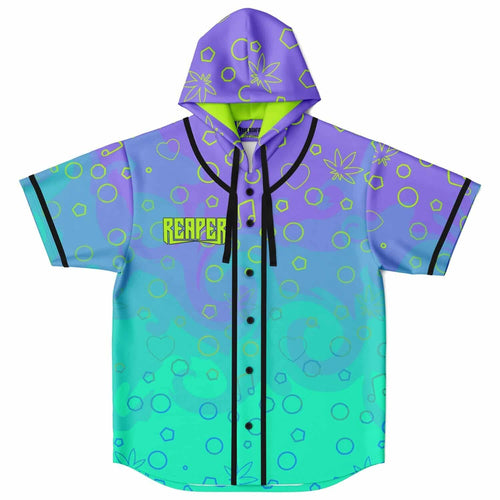 Reaper Purple Teal Scattered Outline Rave Hooded Baseball Jersey