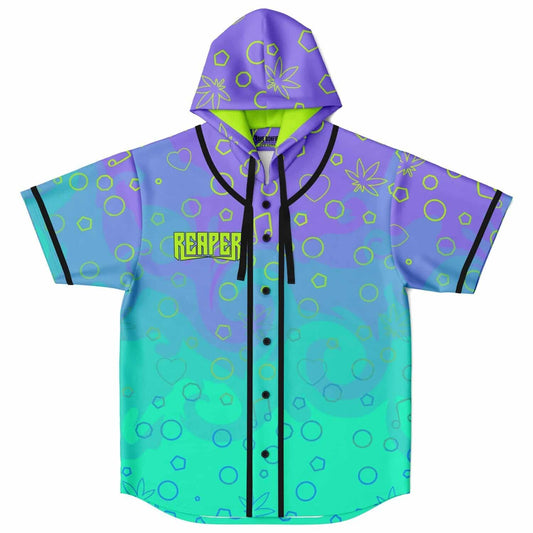 Reaper Purple Teal Scattered Outline Rave Hooded Baseball Jersey
