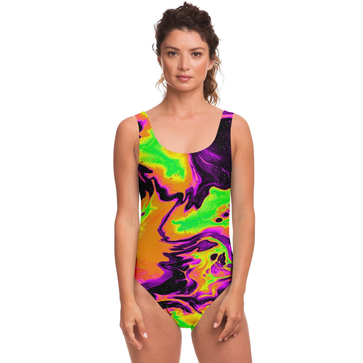 Neon Green Abstract Liquid Rave Swimsuit