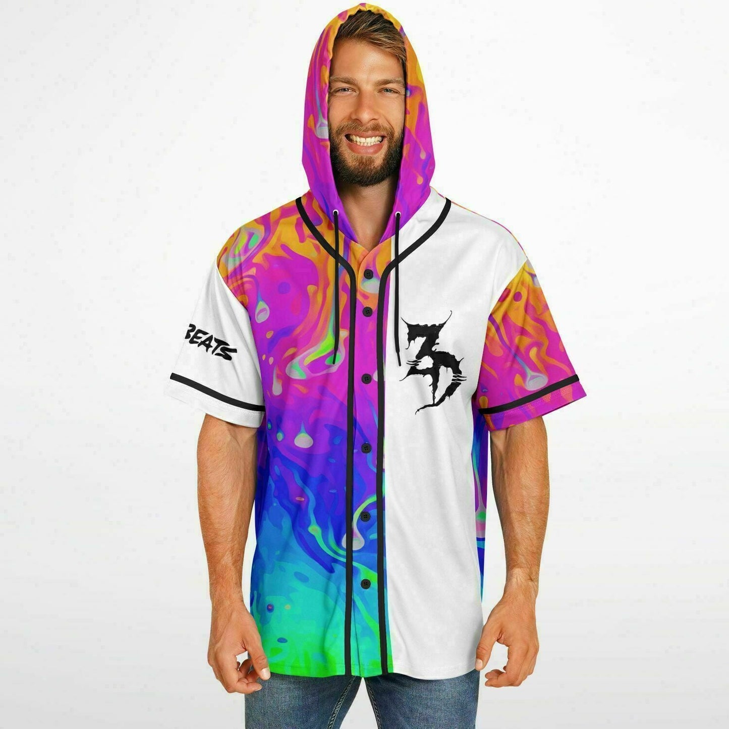 Zeds Dead White Melting Liquid Rave Hooded Baseball Jersey