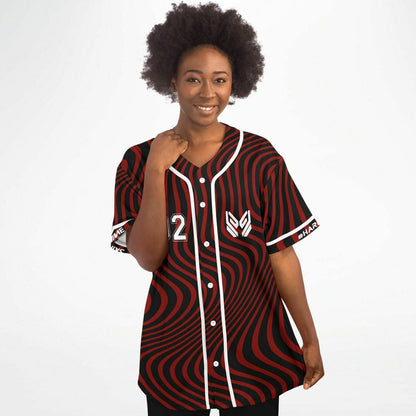 SAYMYNAME Deep Red Wavy Warped Rave Baseball Jersey