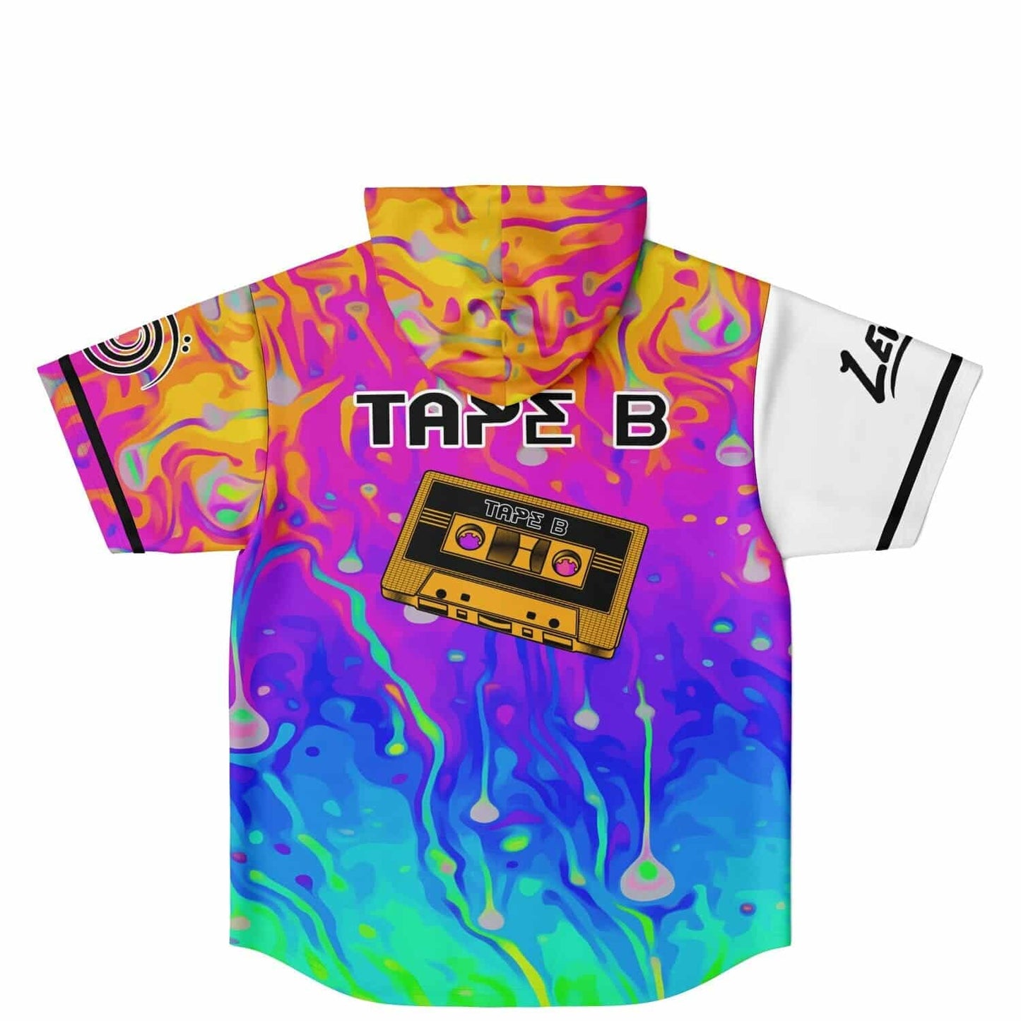 Tape B Half White Melting Rave Hooded Baseball Jersey