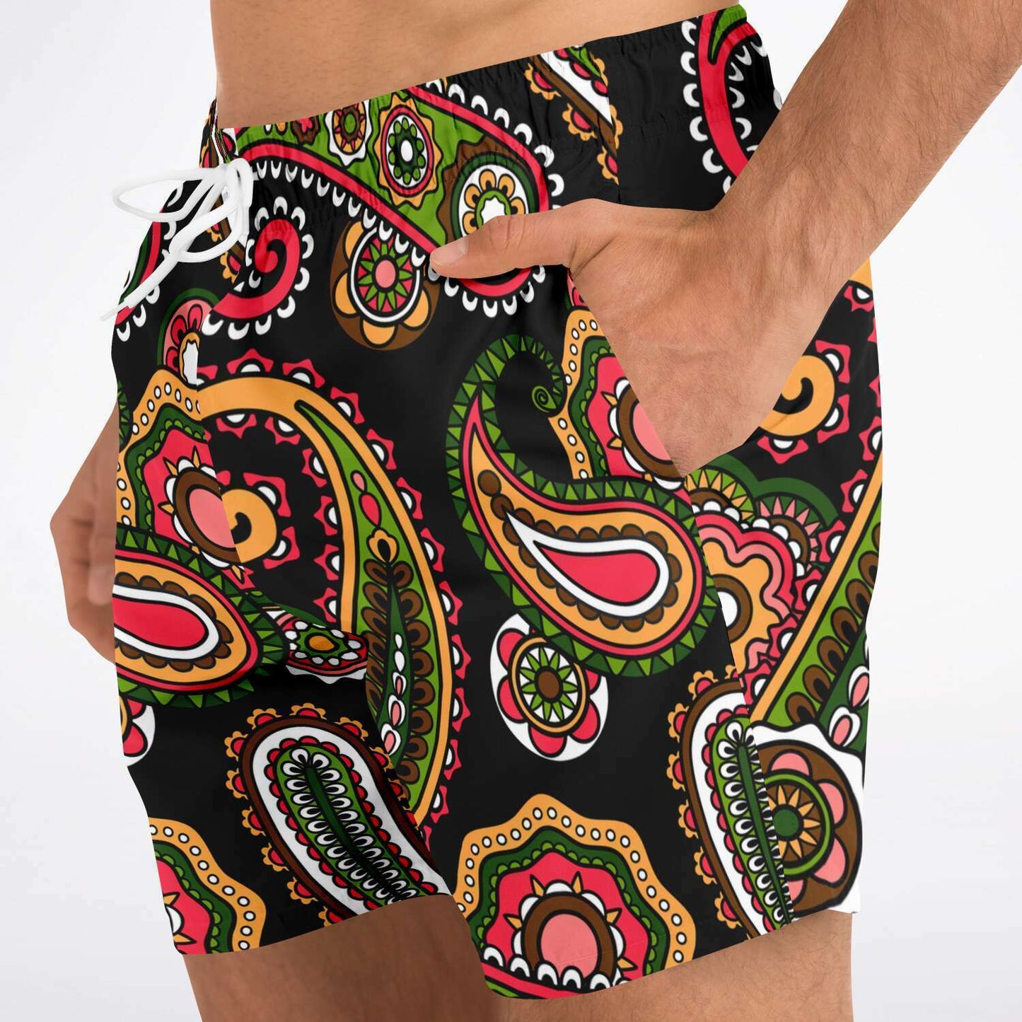 Black Paisley Rave Swim Trunks