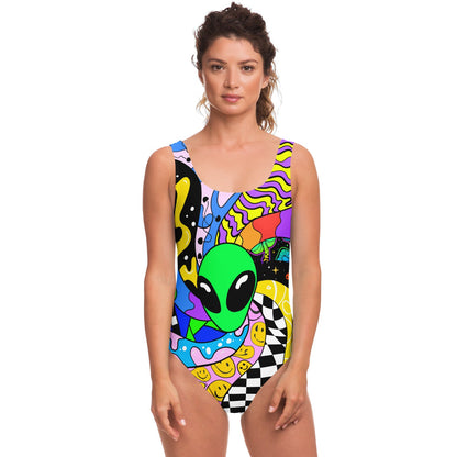 Rainbow Black Cartoon Green Rave Swimsuit