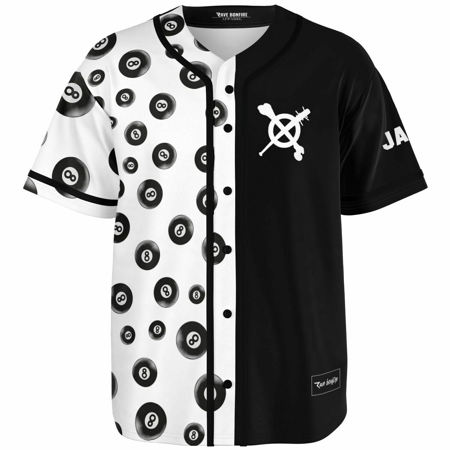 Kayzo Black White Split Panel Rave Baseball Jersey
