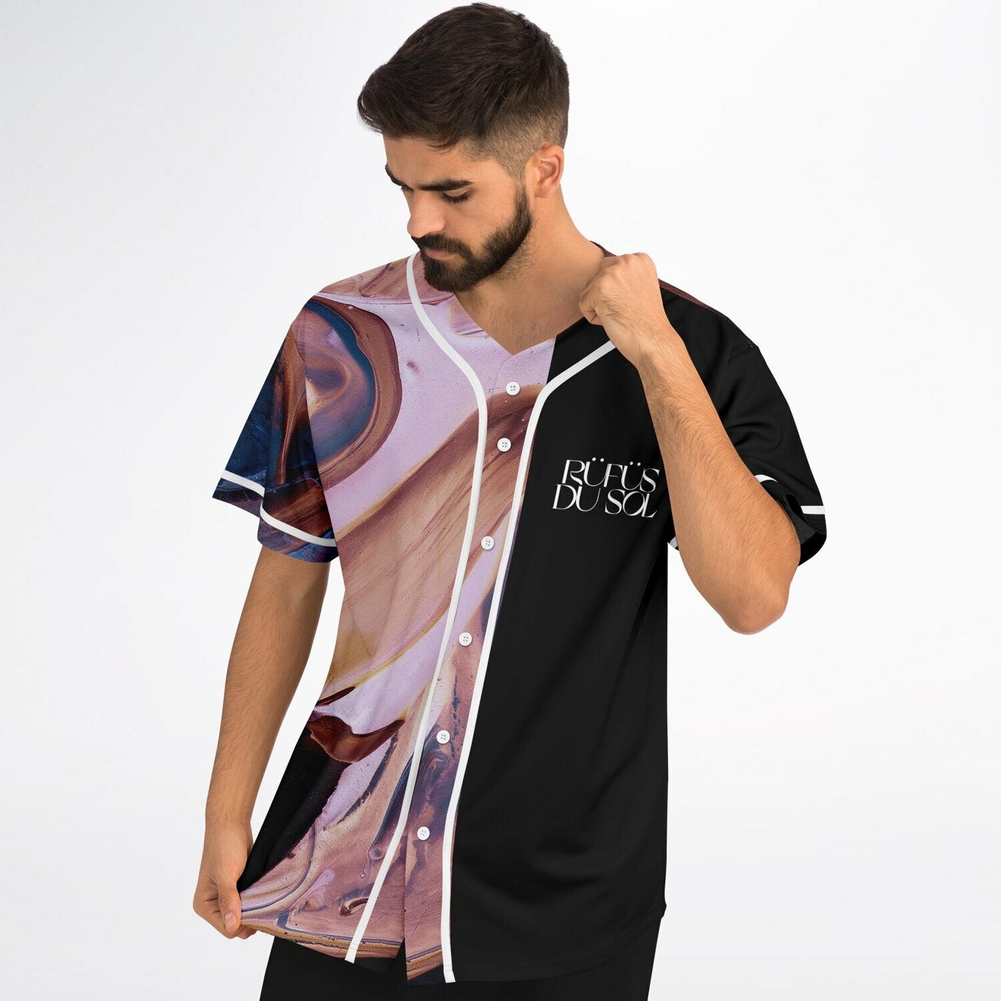 RÜFÜS DU SOL Black Swirling Oil Rave Baseball Jersey