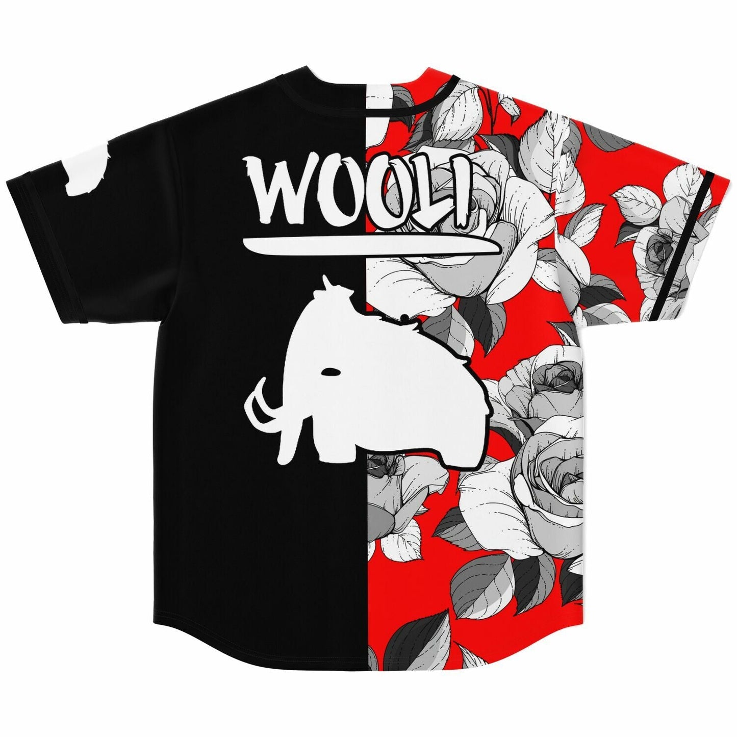 WOOLI Red Black Line Drawn Rave Baseball Jersey