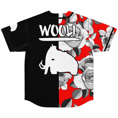 WOOLI Red Black Line Drawn Rave Baseball Jersey
