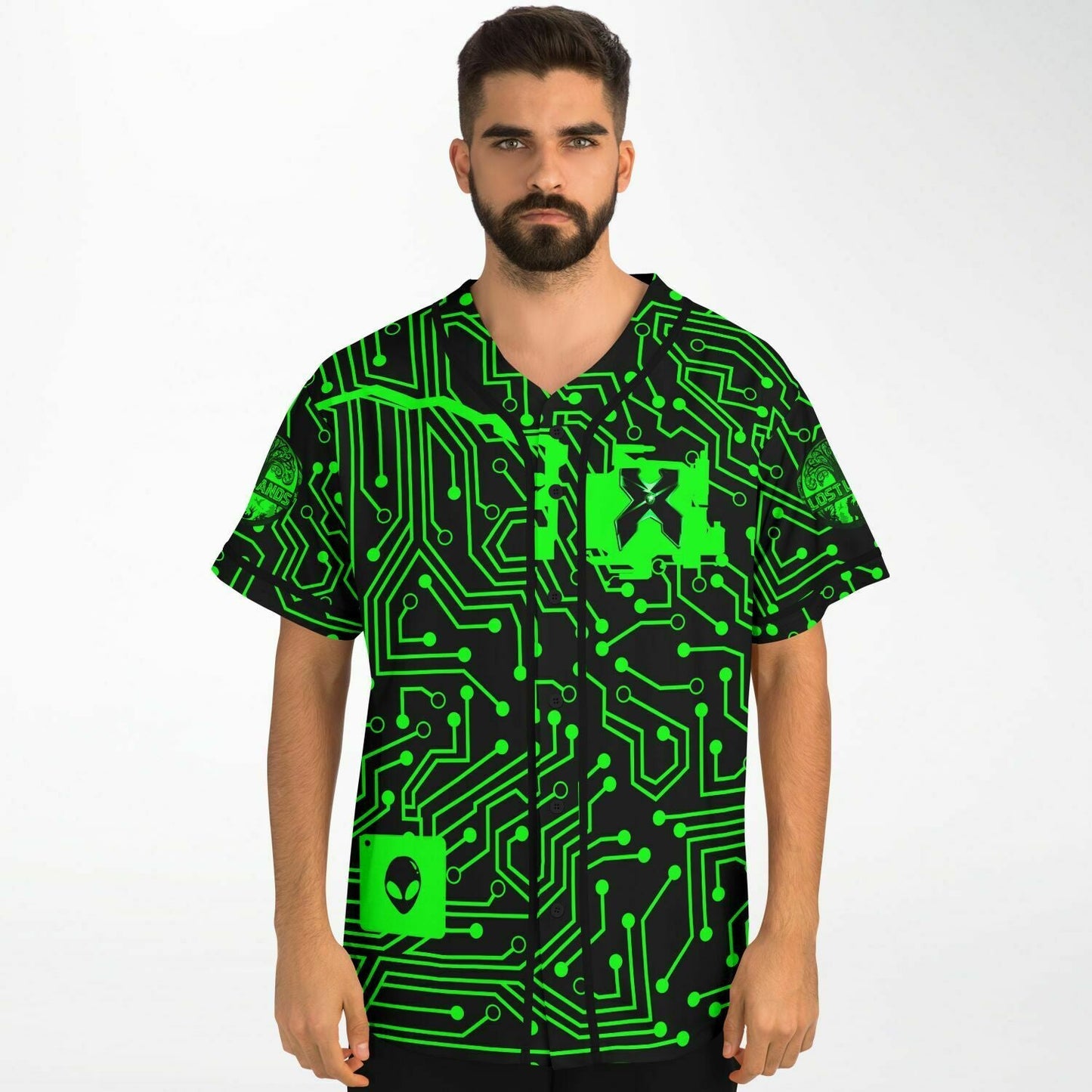 Black Glowing Interlocking Rave Baseball Jersey