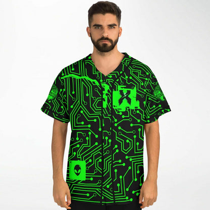 Black Glowing Interlocking Rave Baseball Jersey