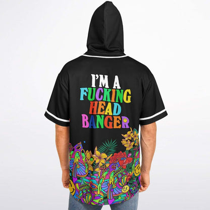 Excision Black Psychedelic Garden Rave Hooded Baseball Jersey
