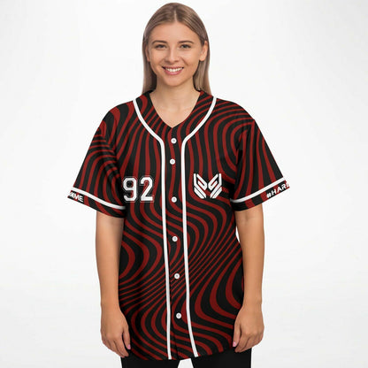 SAYMYNAME Deep Red Wavy Warped Rave Baseball Jersey