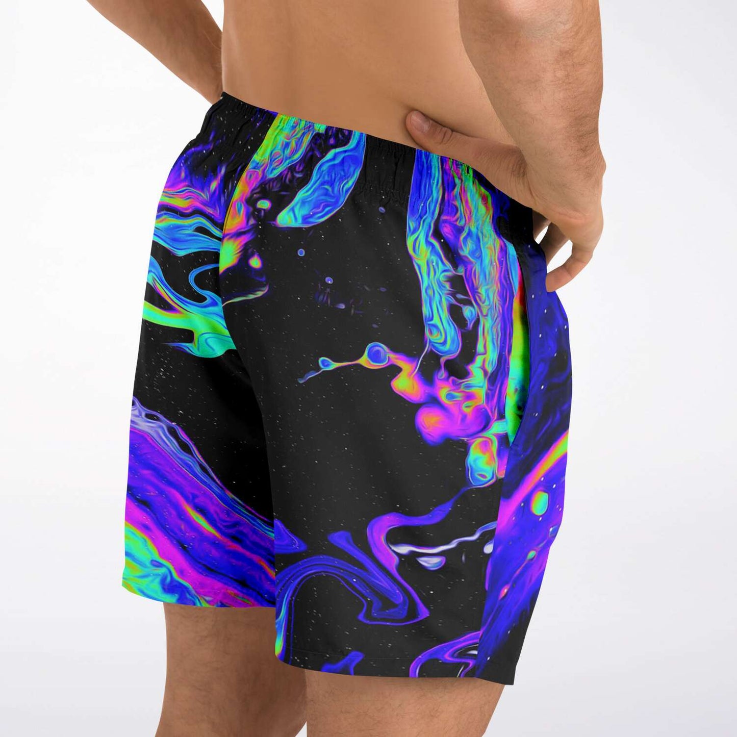 Black Marbled Oil Rave Swim Trunks