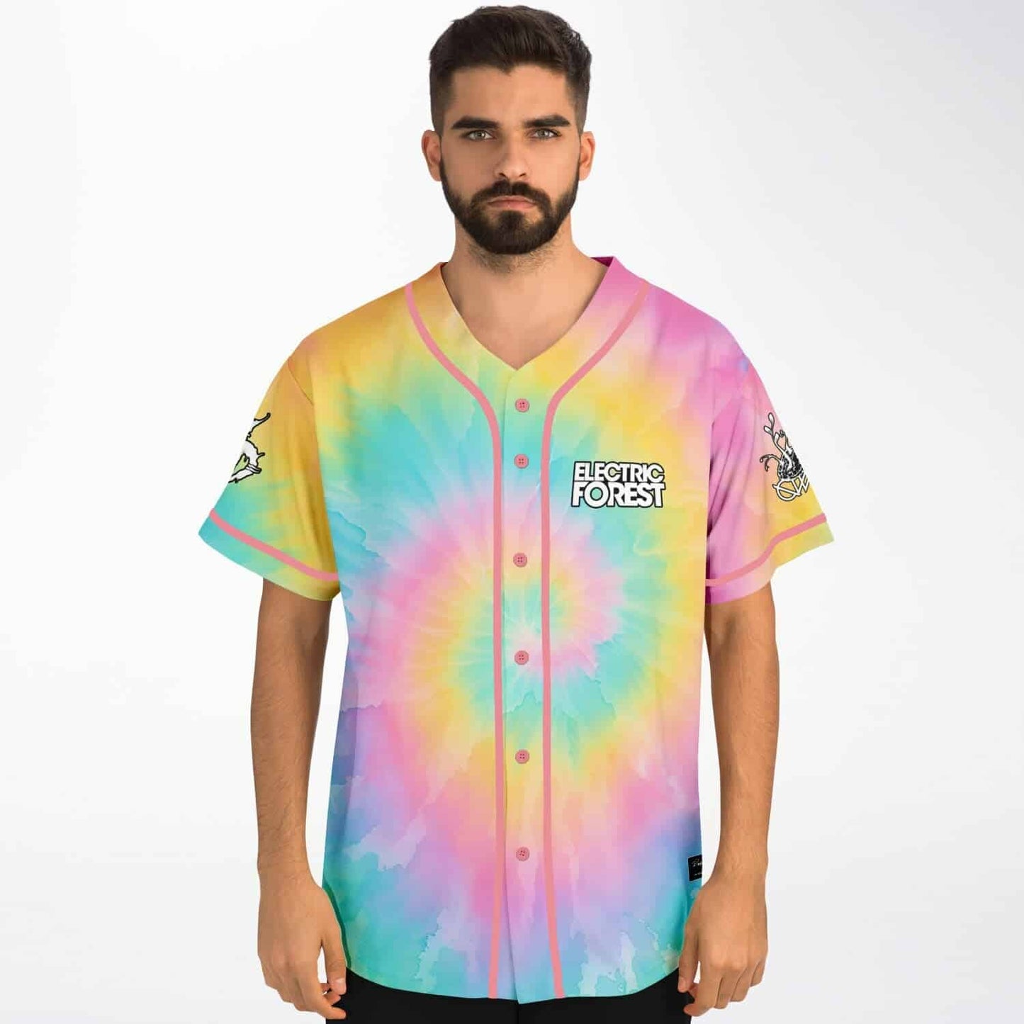 Electric Forest Pastel Rainbow Spiral Tie Rave Baseball Jersey