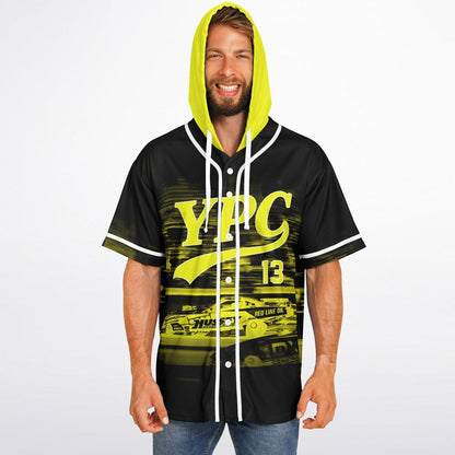 Black Motion Blurred Rave Hooded Baseball Jersey