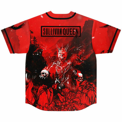 Bright Red Crowned Skeleton Rave Baseball Jersey