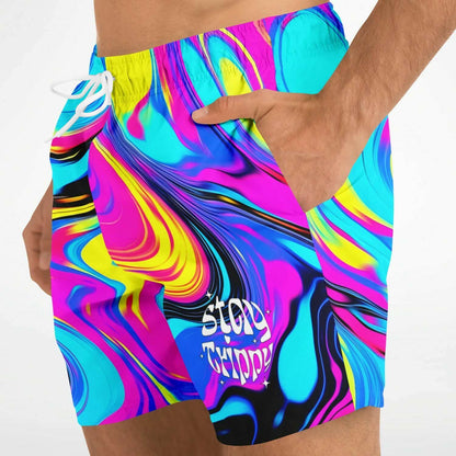 Hot Pink Swirling Liquid Rave Swim Trunks