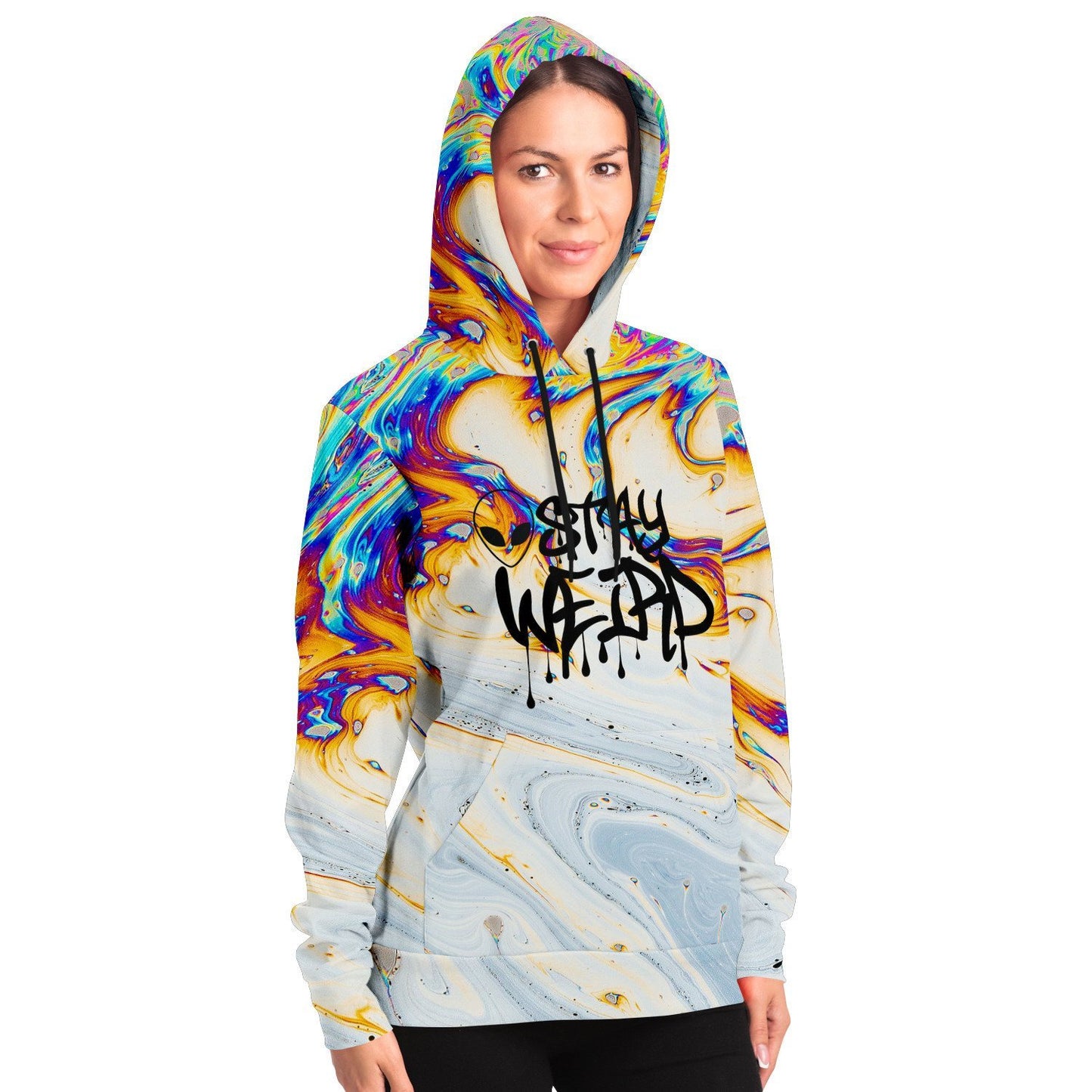 Stay Weird Rainbow Oil Slick Rave Hoodie