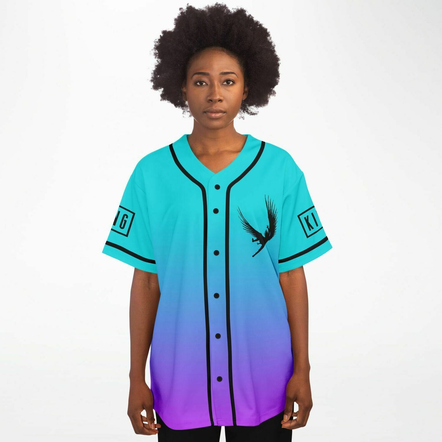 Sullivan King Teal Purple Winged Eagle Rave Baseball Jersey