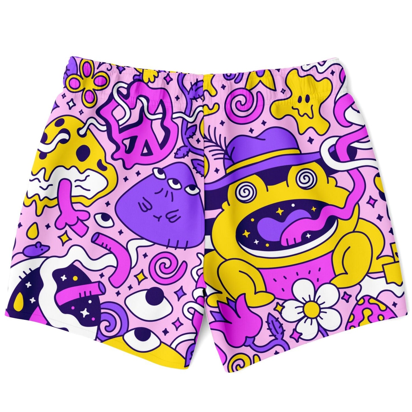 Pink Cartoon Doodle Rave Swim Trunks
