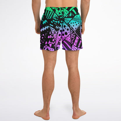 Gradient Green 80S Memphis Rave Swim Trunks