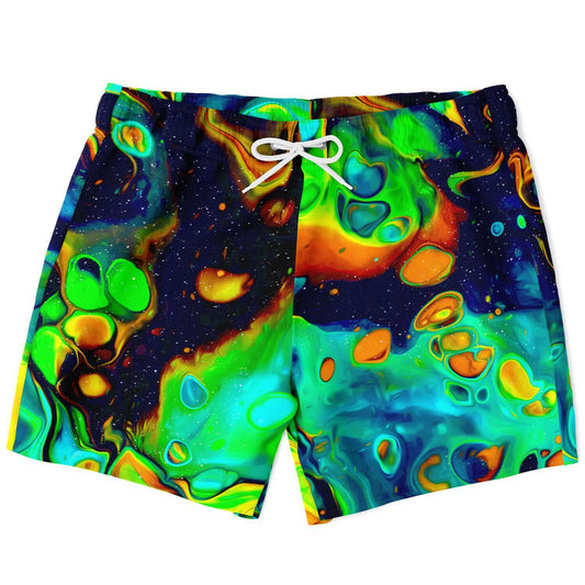 Navy Abstract Fluid Rave Swim Trunks