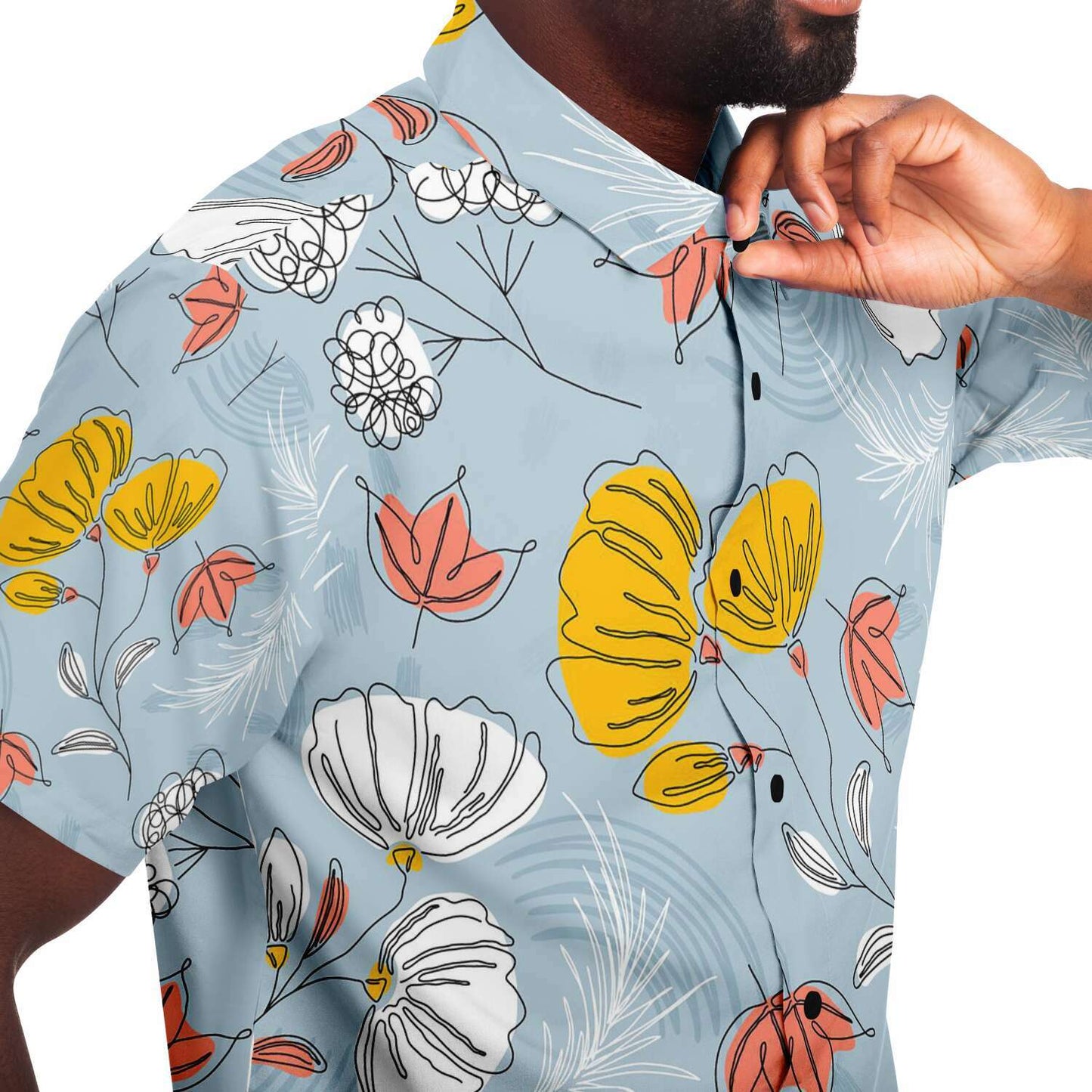 Organic Flat abstract floral short sleeve button down shirt