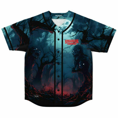 Dark Teal Eerie Forest Rave Baseball Jersey