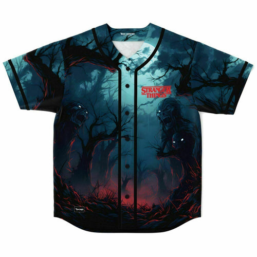 Dark Teal Eerie Forest Rave Baseball Jersey