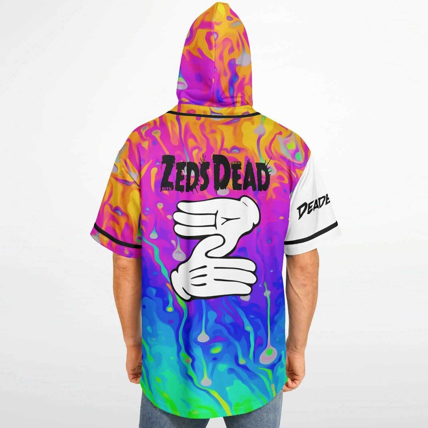 Zeds Dead White Melting Liquid Rave Hooded Baseball Jersey